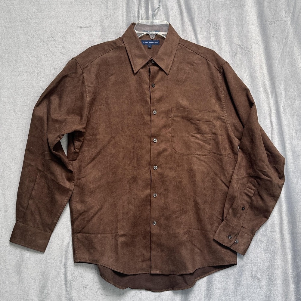John Ashford Shirt Mens Medium Button Down Faux Suede Soft Long Sleeve Casual